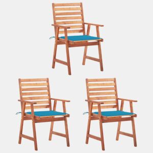 vidaXL Cadeiras de jantar p jardim 3 pcs c almofadões acácia maciça