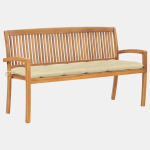 vidaXL Banco de jardim empilhável c almofadão 159 cm teca maciça