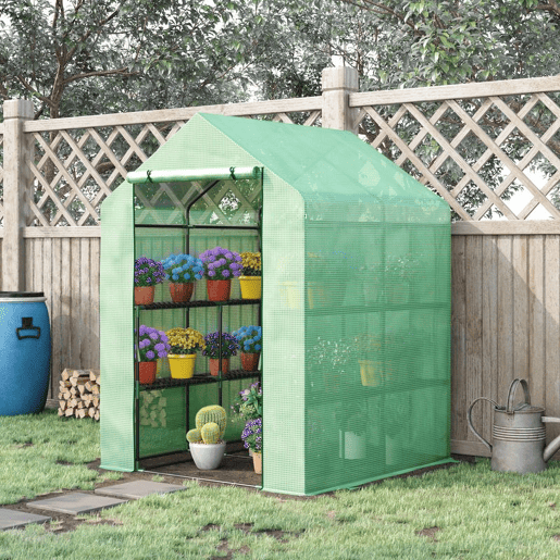 Outsunny Estufa de Jardim Estufa para Plantas com Prateleiras 143x138x190cm Estrutura de Aço Jardinagem Verde
