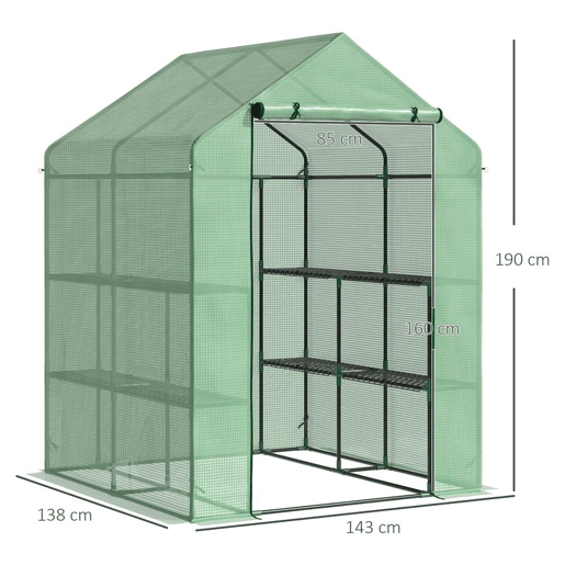 Outsunny Estufa de Jardim Estufa para Plantas com Prateleiras 143x138x190cm Estrutura de Aço Jardinagem Verde