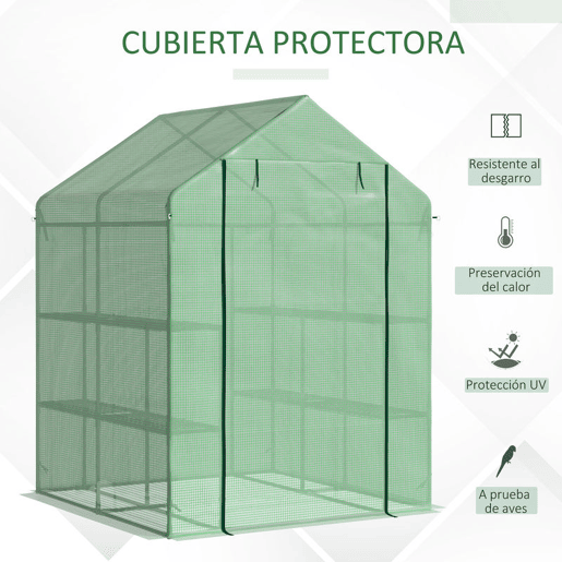 Outsunny Estufa de Jardim Estufa para Plantas com Prateleiras 143x138x190cm Estrutura de Aço Jardinagem Verde