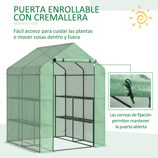 Outsunny Estufa de Jardim Estufa para Plantas com Prateleiras 143x138x190cm Estrutura de Aço Jardinagem Verde