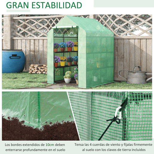 Outsunny Estufa de Jardim Estufa para Plantas com Prateleiras 143x138x190cm Estrutura de Aço Jardinagem Verde