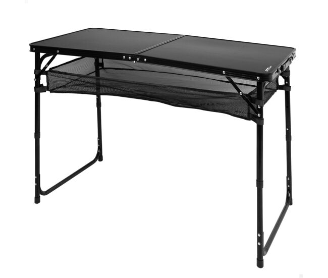 Aktive mesa plegable camping ajustable en altura y antideslizante negra con red