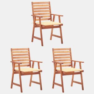 vidaXL Cadeiras de jantar p jardim 3 pcs c almofadões acácia maciça