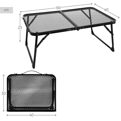 Aktive Mesa de acampamento dobrável pequena com mala preta ultraleve e antiqueda para churrascos