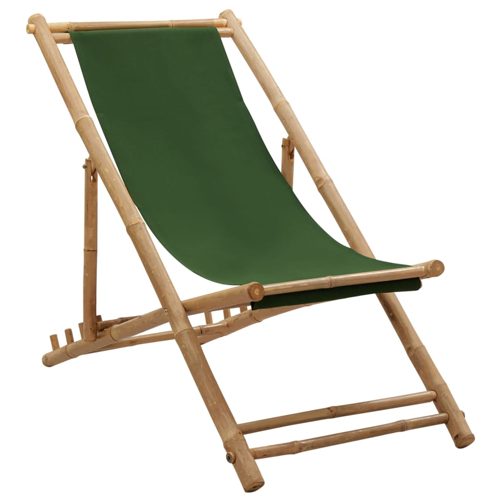 Vidaxl silla de playa de bambú y lona verde