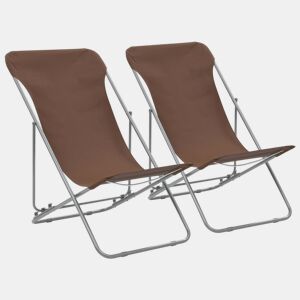vidaXL Cadeiras de praia dobráveis 2 pcs aço e tecido oxford castanho