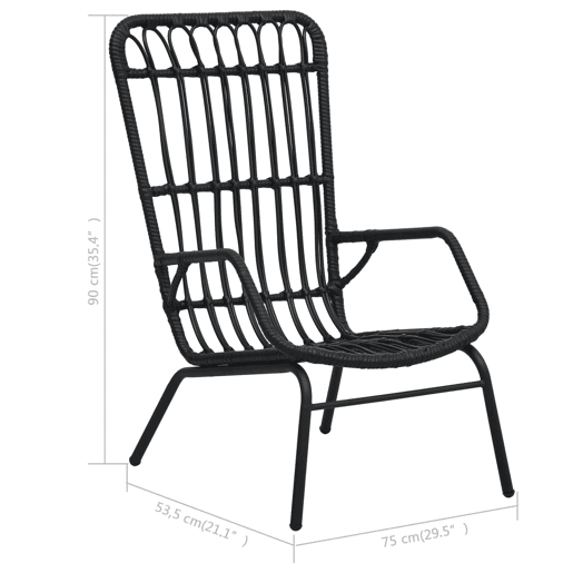 vidaXL Cadeira de jardim vime PE preto