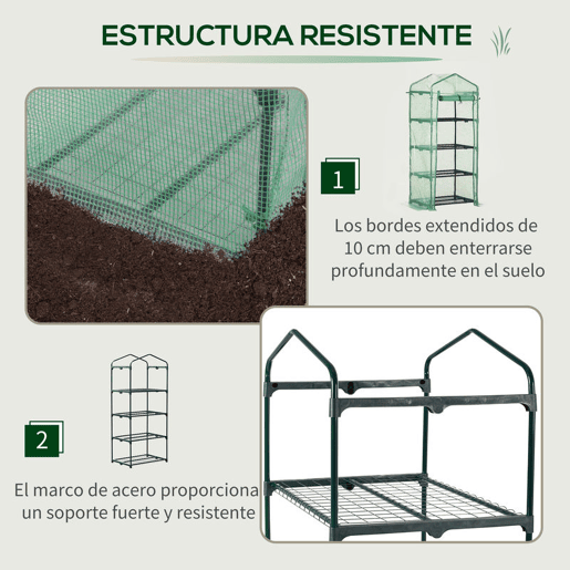 Outsunny Estufa de Jardim com 4 Prateleiras e Cobertura de PE Estufa de Aço para Cultivo de Plantas Flores 70x50x160cm Verde