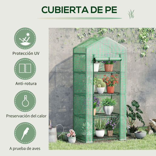 Outsunny Estufa de Jardim com 4 Prateleiras e Cobertura de PE Estufa de Aço para Cultivo de Plantas Flores 70x50x160cm Verde