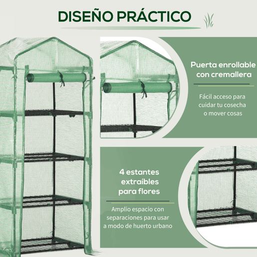 Outsunny Estufa de Jardim com 4 Prateleiras e Cobertura de PE Estufa de Aço para Cultivo de Plantas Flores 70x50x160cm Verde