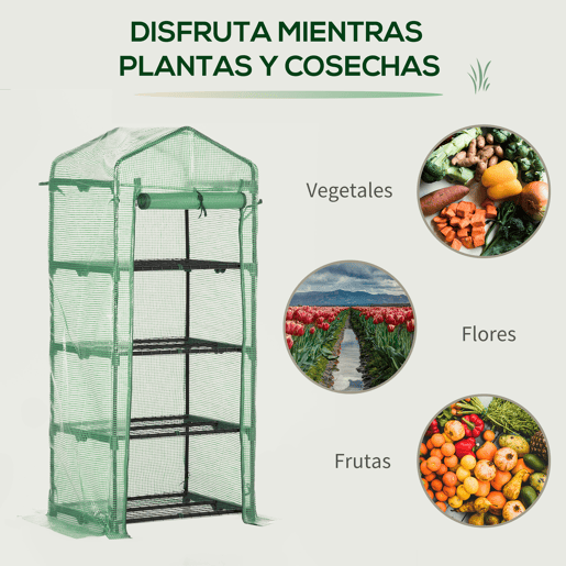 Outsunny Estufa de Jardim com 4 Prateleiras e Cobertura de PE Estufa de Aço para Cultivo de Plantas Flores 70x50x160cm Verde