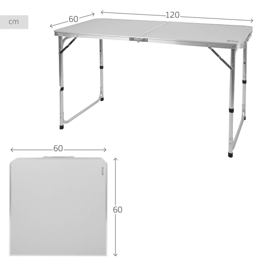 Aktive Mesa de acampamento dobrável, regulável em altura e antiderrapante cinzenta