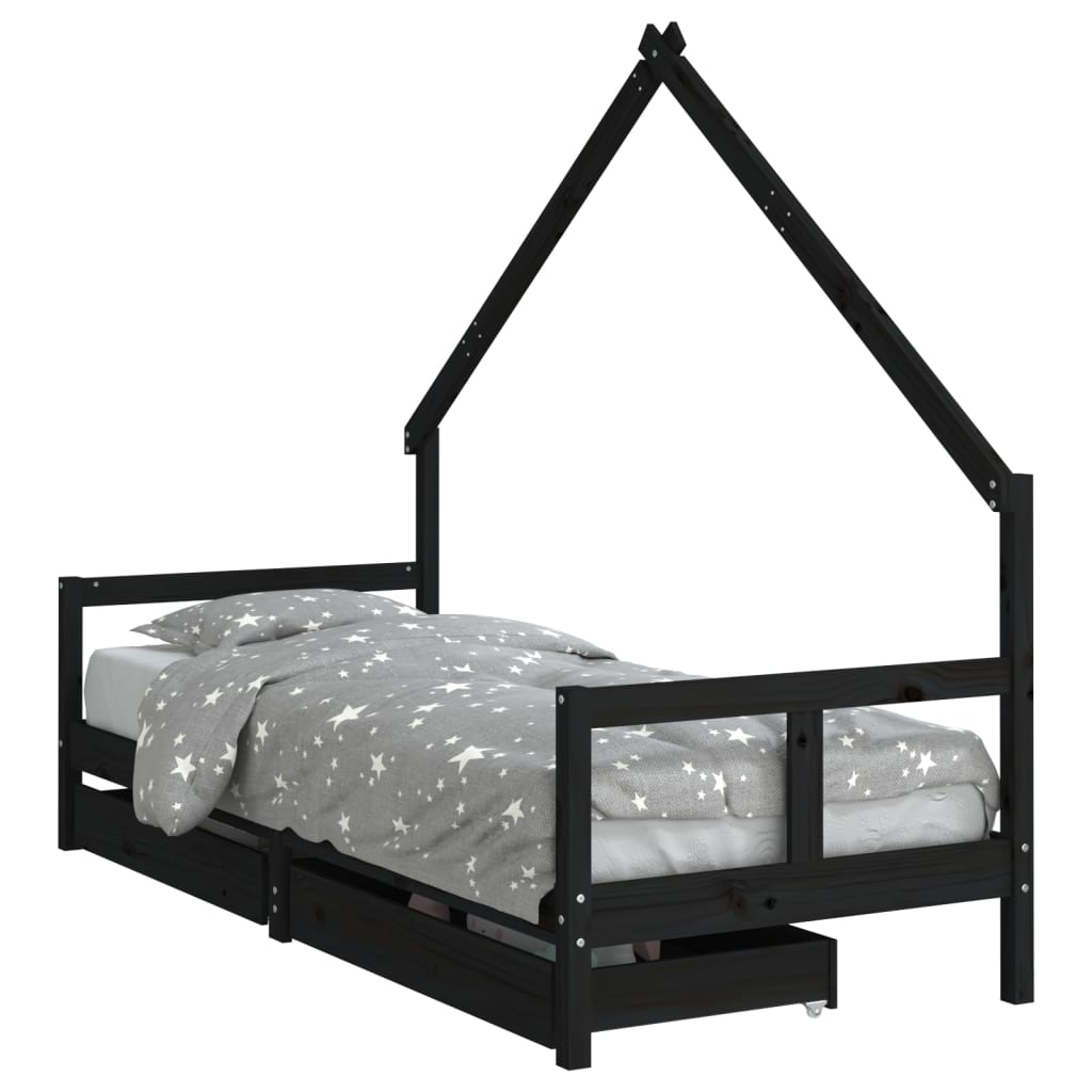 Vidaxl estructura de cama niños con cajones madera pino negro 80x200cm