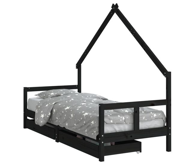 Vidaxl estructura de cama niños con cajones madera pino negro 80x200cm