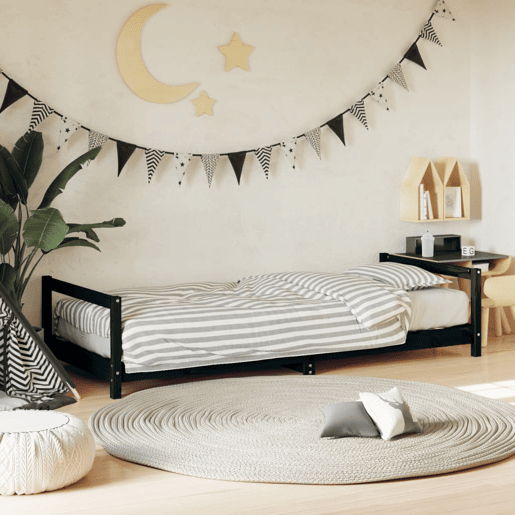 vidaXL Estrutura de cama infantil 90x200 cm pinho maciço preto