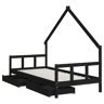 vidaXL Estrutura cama infantil c gavetas 90x200 cm pinho maciço preto