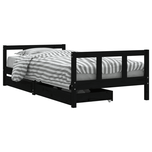 vidaXL Estrutura cama infantil c gavetas 90x190 cm pinho maciço preto