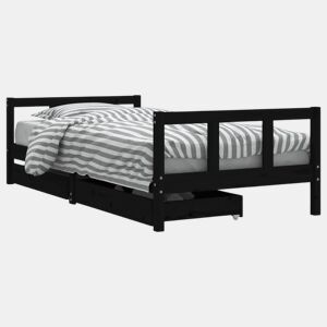vidaXL Estrutura cama infantil c gavetas 90x190 cm pinho maciço preto