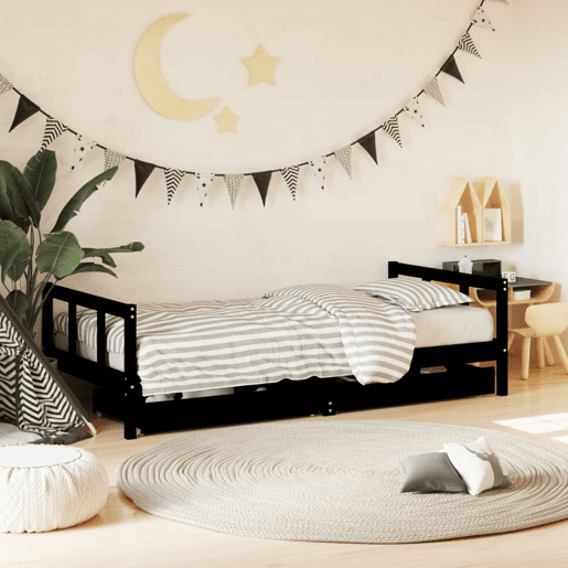 vidaXL Estrutura cama infantil c gavetas 90x190 cm pinho maciço preto