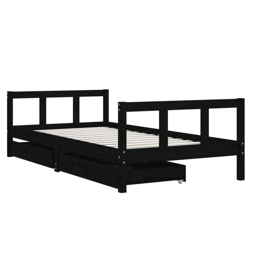 vidaXL Estrutura cama infantil c gavetas 90x190 cm pinho maciço preto