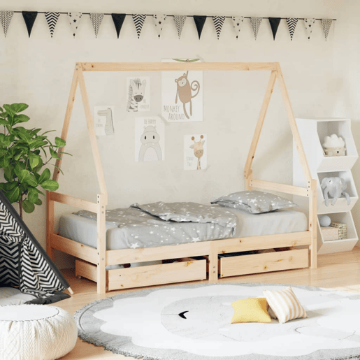 vidaXL Estrutura de cama infantil c gavetas 90x200 cm pinho maciço