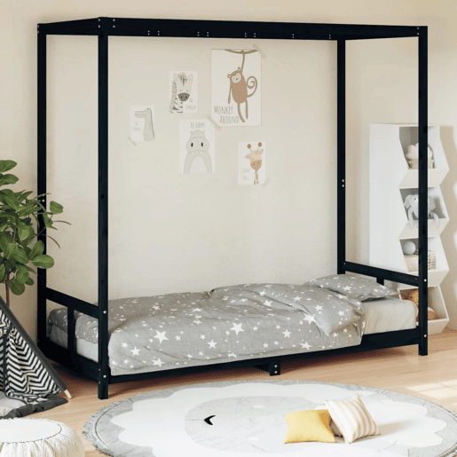 vidaXL Estrutura de cama infantil 80x200 cm pinho maciço preto vidaXL Estrutura de cama infantil 80x200 cm pinho maciço preto