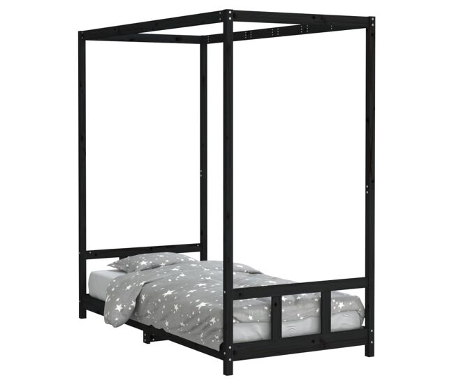 Vidaxl estructura de cama para niños madera de pino negro 90x190 cm