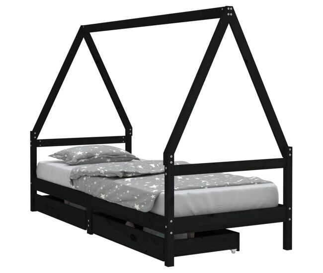 Vidaxl estructura de cama niños con cajones madera pino negro 80x200cm
