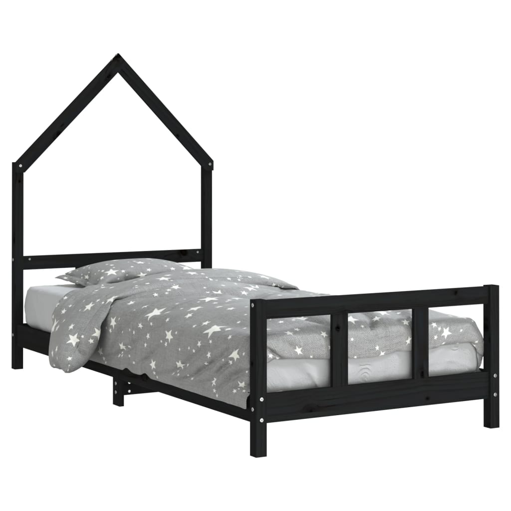 Vidaxl estructura de cama para niños madera de pino negro 90x200 cm
