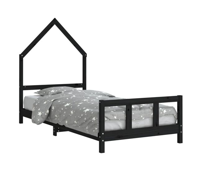 Vidaxl estructura de cama para niños madera de pino negro 90x200 cm