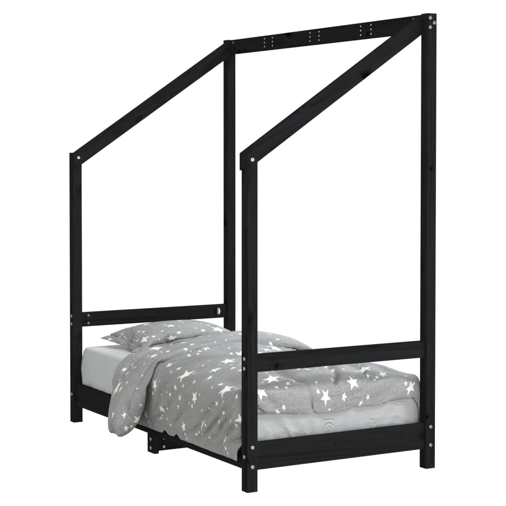 Vidaxl estructura de cama para niños madera de pino negro 70x140 cm