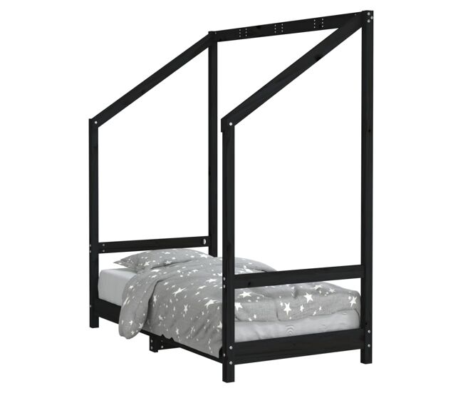 Vidaxl estructura de cama para niños madera de pino negro 70x140 cm