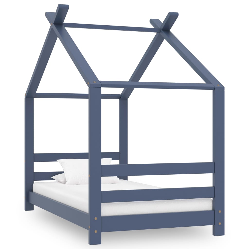 Vidaxl estructura de cama infantil madera maciza pino gris 70x140 cm