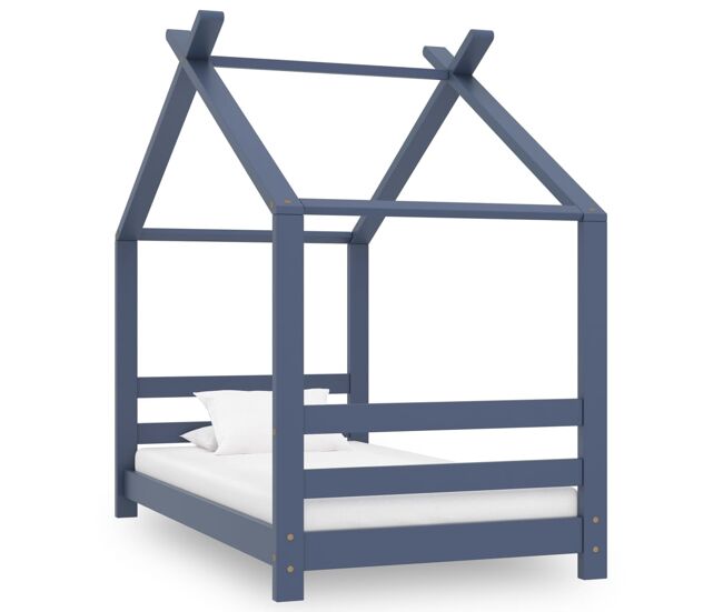 Vidaxl estructura de cama infantil madera maciza pino gris 70x140 cm