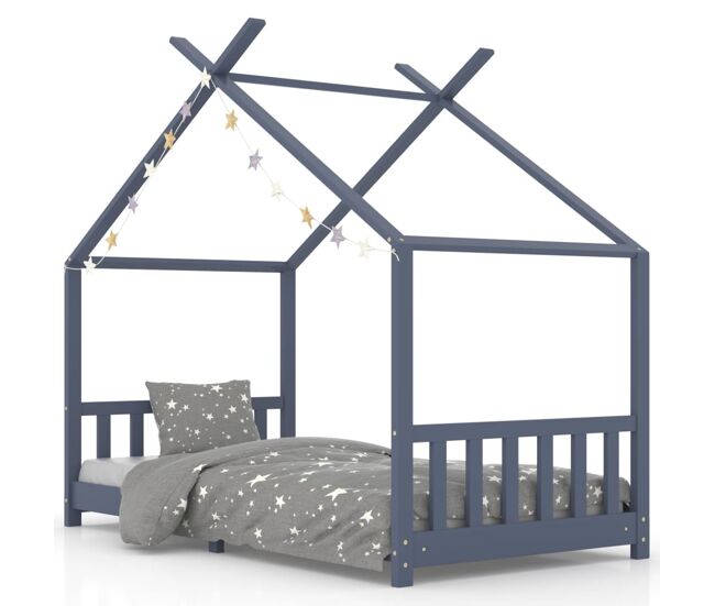 Vidaxl estructura de cama infantil madera maciza pino gris 90x200 cm