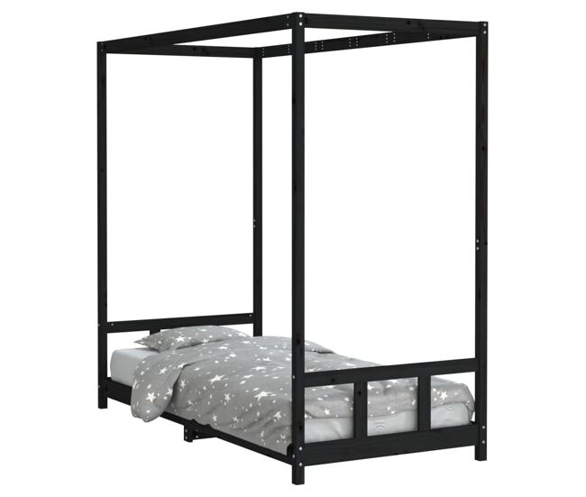 Vidaxl estructura de cama para niños madera de pino negro 90x200 cm