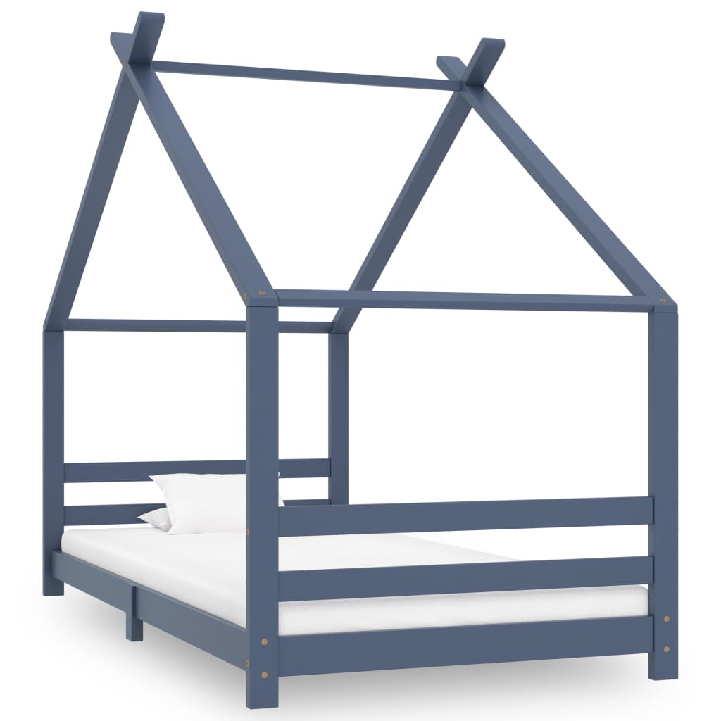 Vidaxl estructura de cama infantil madera maciza pino gris 90x200 cm