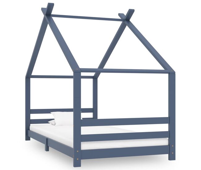 Vidaxl estructura de cama infantil madera maciza pino gris 90x200 cm