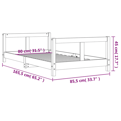 vidaXL Estrutura de cama infantil 80x160 cm pinho maciço branco