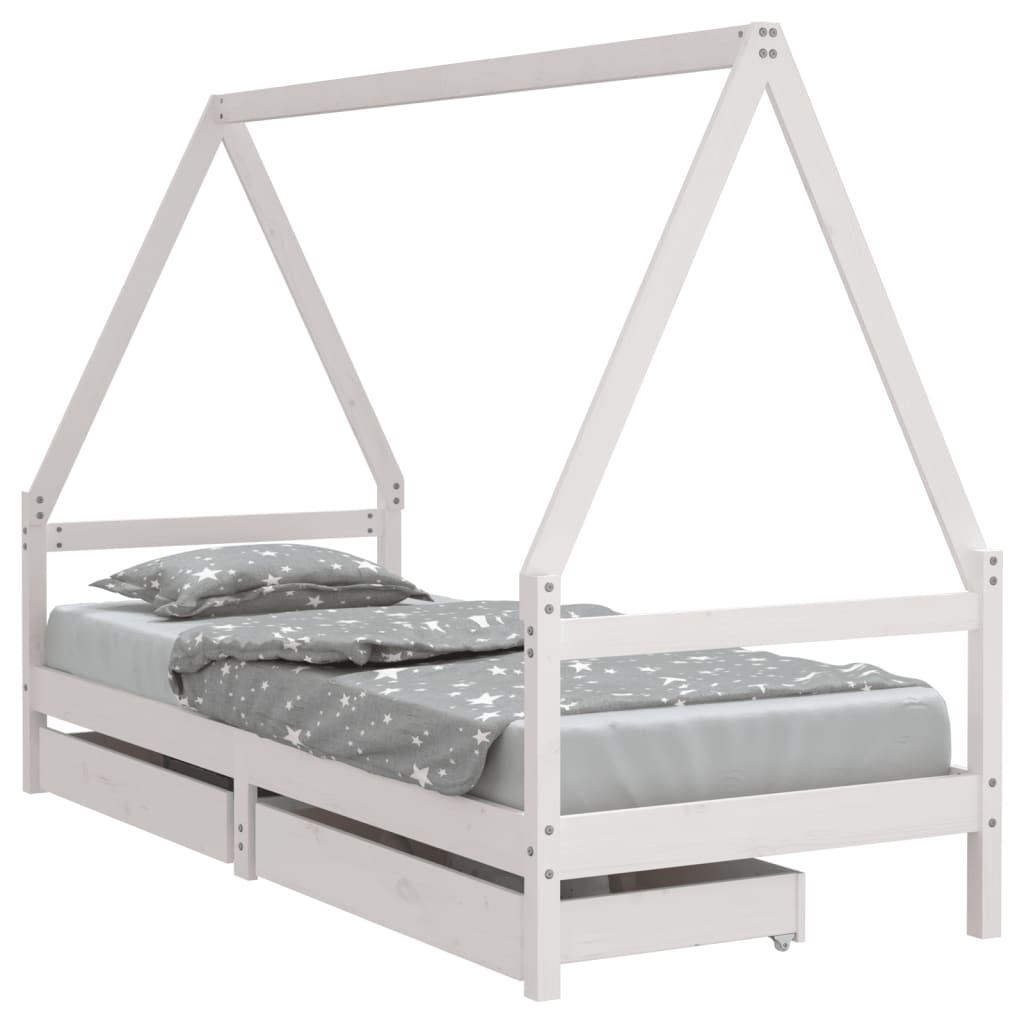 Vidaxl estructura cama niños con cajones madera pino blanco 90x200 cm