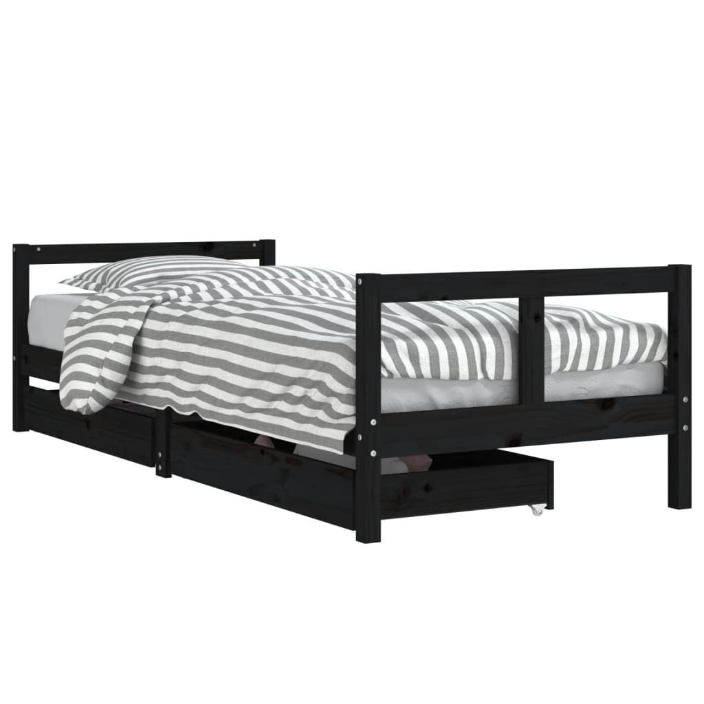 Vidaxl estructura de cama niños con cajones madera pino negro 80x200cm