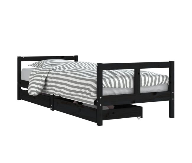 Vidaxl estructura de cama niños con cajones madera pino negro 80x200cm