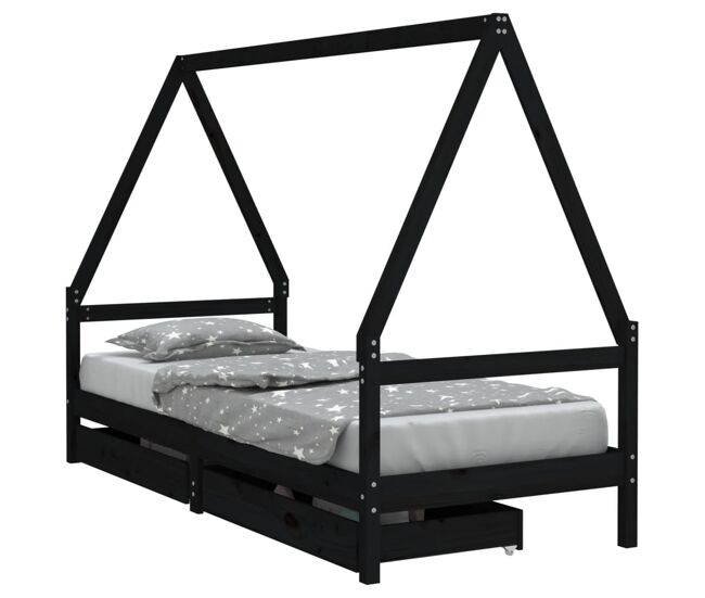 Vidaxl estructura de cama niños con cajones madera pino negro 90x200cm