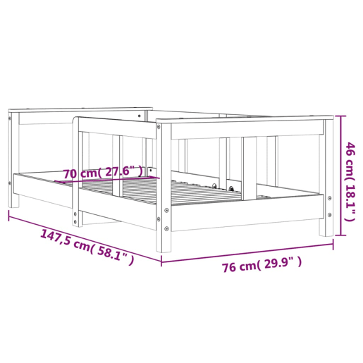 vidaXL Estrutura de cama infantil 70x140 cm pinho maciço branco