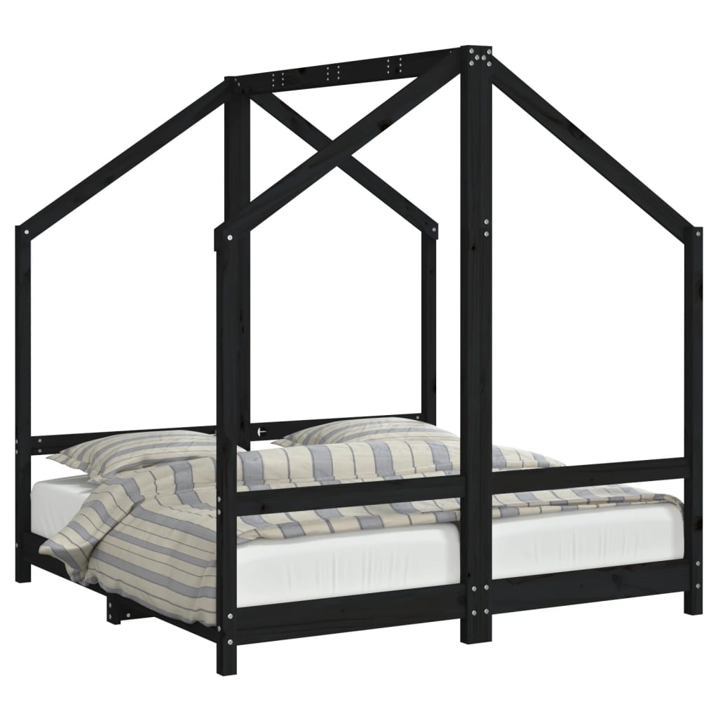 Vidaxl estructura de cama de niños madera de pino negro 2x(70x140) cm