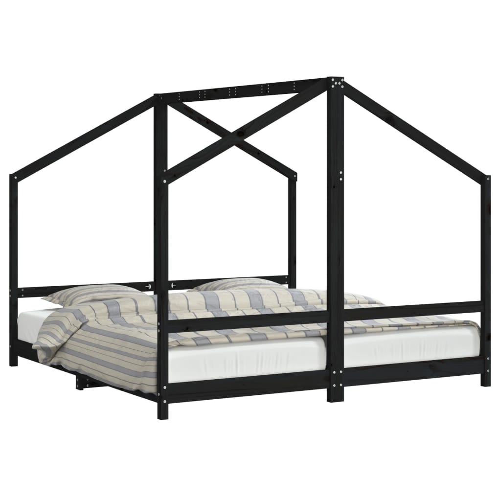 Vidaxl estructura de cama de niños madera de pino negro 2x(90x190) cm