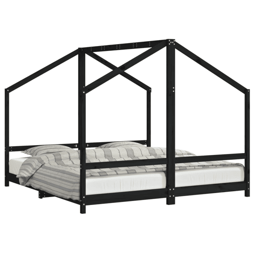 vidaXL Estrutura de cama infantil 2x(90x190) cm pinho maciço preto vidaXL Estrutura de cama infantil 2x(90x190) cm pinho maciço preto