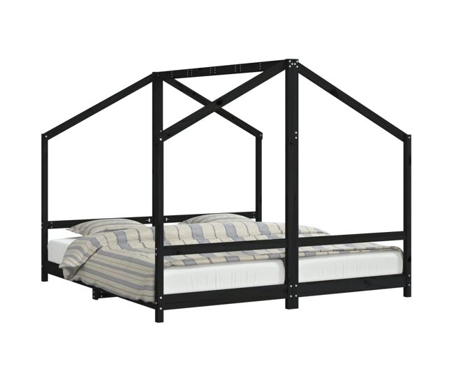Vidaxl estructura de cama de niños madera de pino negro 2x(90x190) cm